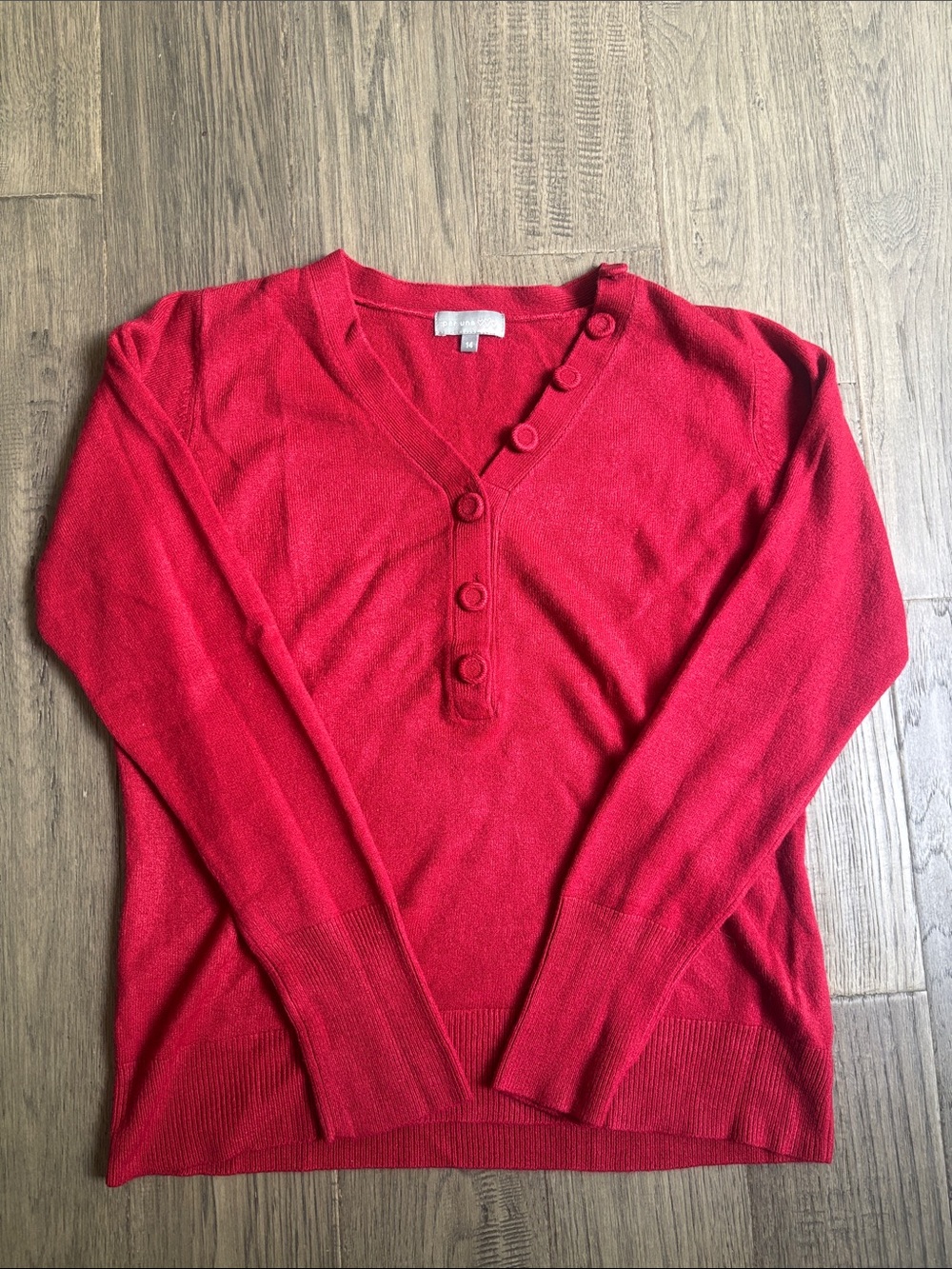 Per Una | Marks and Spencer Red V-Neck Button-Detail Sweater Size 14